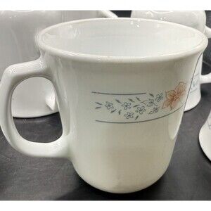 Corning Apricot Grove Coffee Mugs Set Of 7 Vintage Floral Made In USA